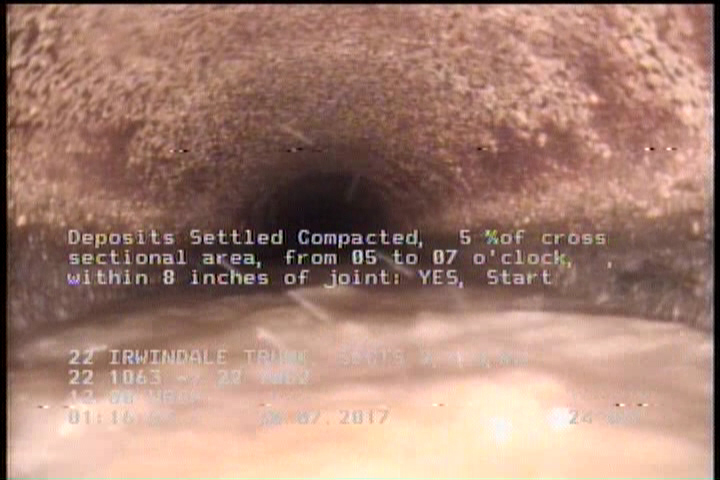 Deposits Settled Compacted, 5 %of cross sectional area, from 05 to 07 o'clock, , within 8 inches of joint: YES, Start