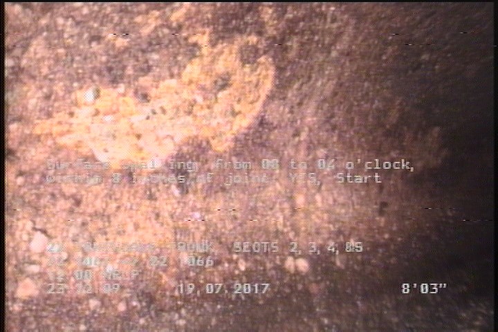 Surface Spalling, from 08 to 04 o'clock, within 8 inches of joint: YES, Start