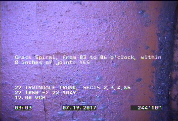 Crack Spiral, from 03 to 06 o'clock, within 8 inches of joint: YES