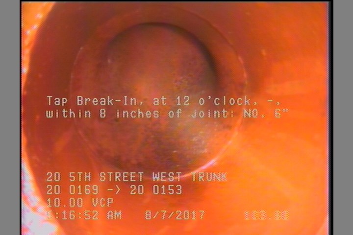 Tap Break-In, at 12 o'clock, -, within 8 inches of joint: NO, 6"