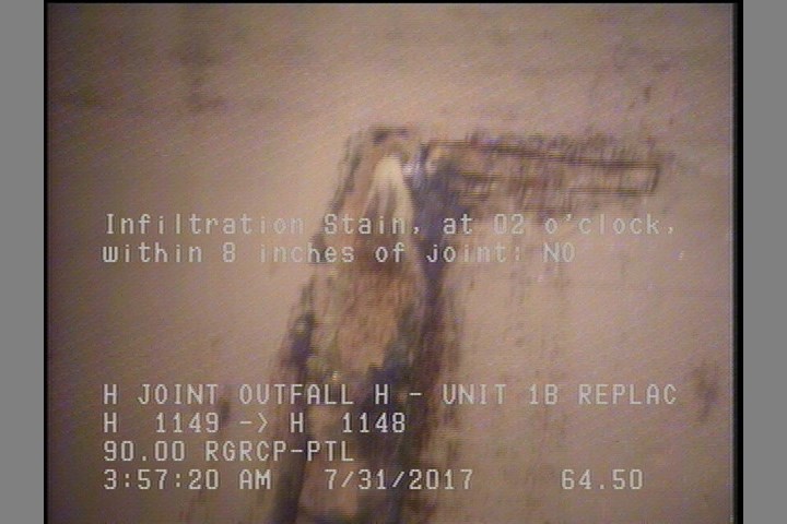 Infiltration Stain, at 02 o'clock, within 8 inches of joint: NO