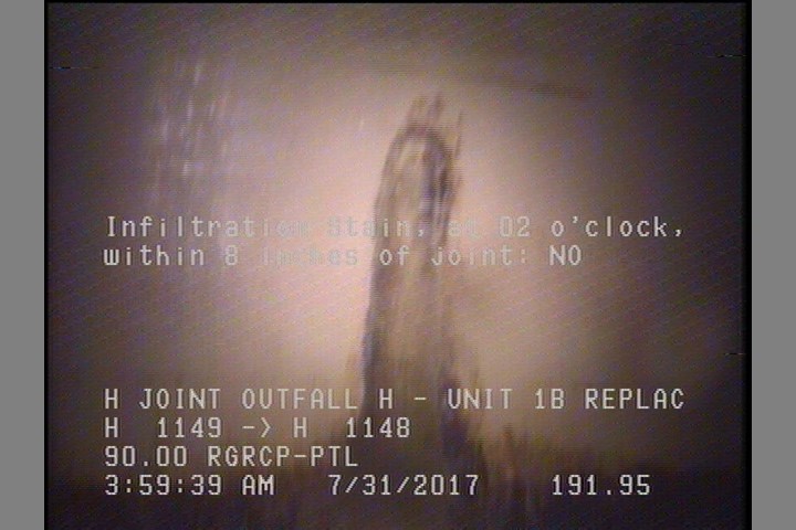 Infiltration Stain, at 02 o'clock, within 8 inches of joint: NO