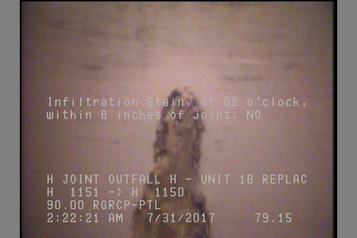 Infiltration Stain, at 02 o'clock, within 8 inches of joint: NO