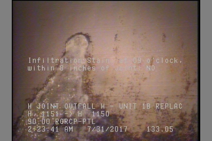 Infiltration Stain, at 09 o'clock, within 8 inches of joint: NO