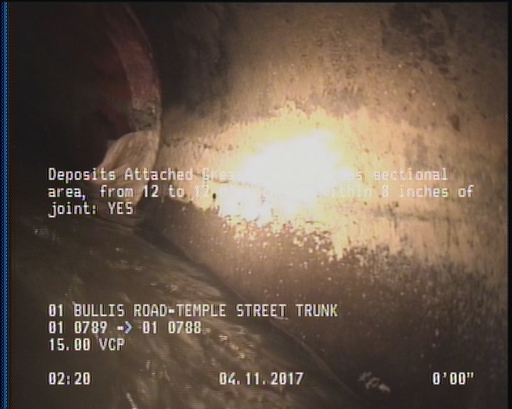 Deposits Attached Grease, 5 %of cross sectional area, from 12 to 12 o'clock, , within 8 inches of joint: YES