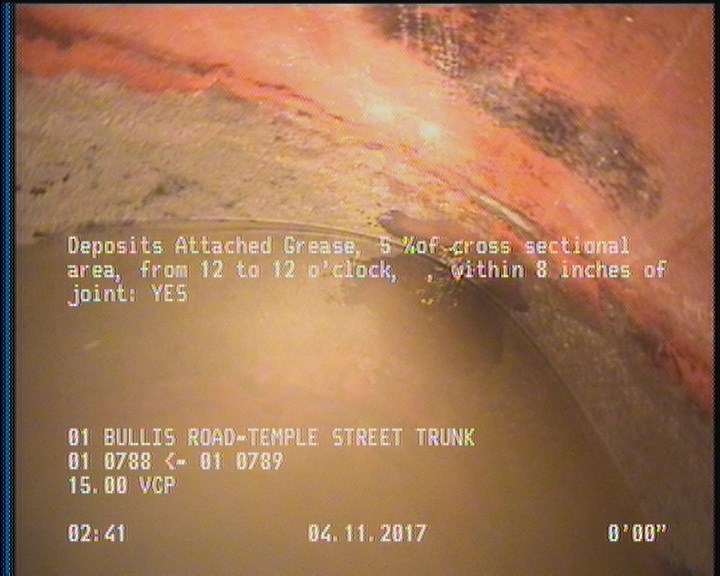 Deposits Attached Grease, 5 %of cross sectional area, from 12 to 12 o'clock, , within 8 inches of joint: YES