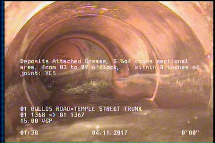 Deposits Attached Grease, 5 %of cross sectional area, from 03 to 09 o'clock, , within 8 inches of joint: YES