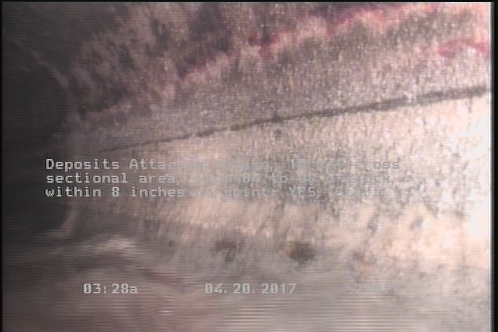 Deposits Attached Grease, 10 %of cross sectional area, from 04 to 08 o'clock, , within 8 inches of joint: YES, Start