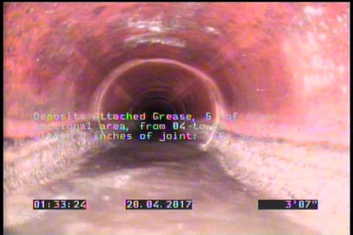 Deposits Attached Grease, 5 %of cross sectional area, from 04 to 08 o'clock, , within 8 inches of joint: YES, Start