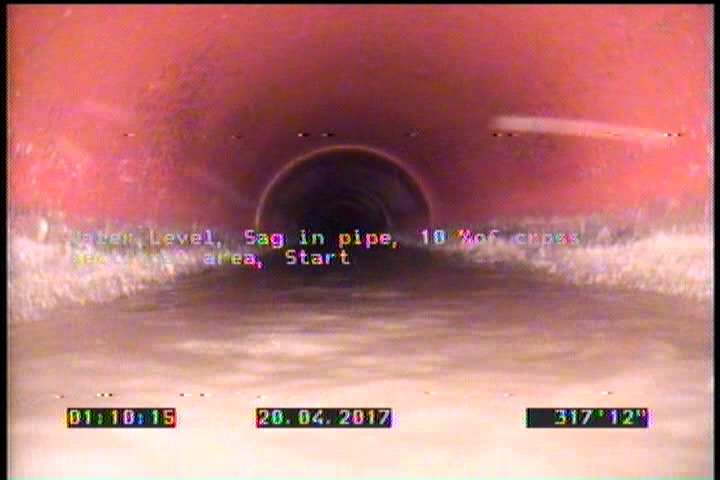 Water Level, Sag in pipe, 10 %of cross sectional area, Start