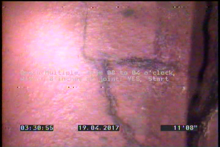 Crack Multiple, from 08 to 04 o'clock, within 8 inches of joint: YES, Start