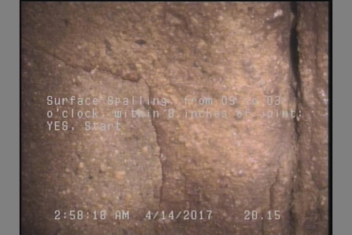 Surface Spalling, from 09 to 03 o'clock, within 8 inches of joint: YES, Start