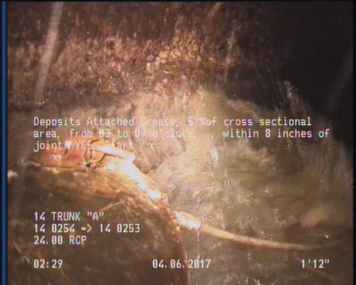 Deposits Attached Grease, 5 %of cross sectional area, from 03 to 09 o'clock, , within 8 inches of joint: YES, Start