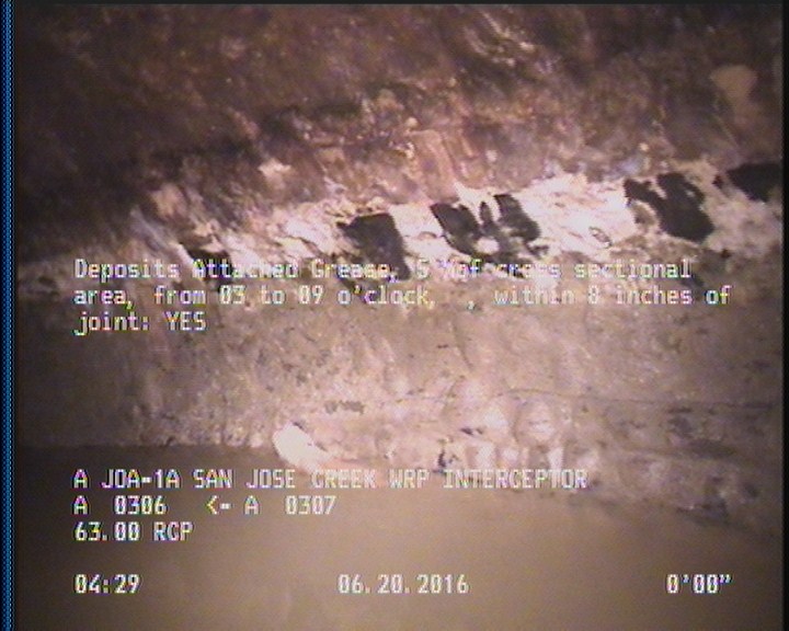 Deposits Attached Grease, 5 %of cross sectional area, from 03 to 09 o'clock, , within 8 inches of joint: YES