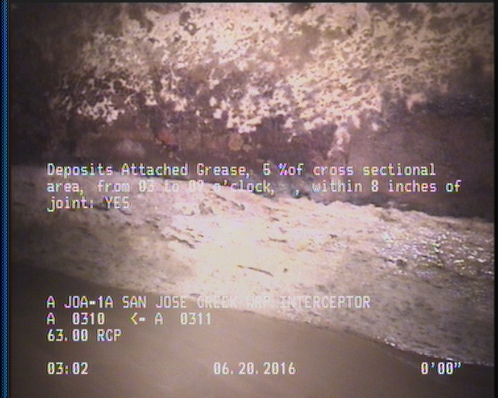Deposits Attached Grease, 5 %of cross sectional area, from 03 to 09 o'clock, , within 8 inches of joint: YES