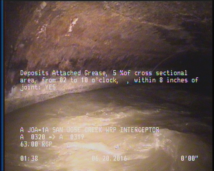 Deposits Attached Grease, 5 %of cross sectional area, from 02 to 10 o'clock, , within 8 inches of joint: YES