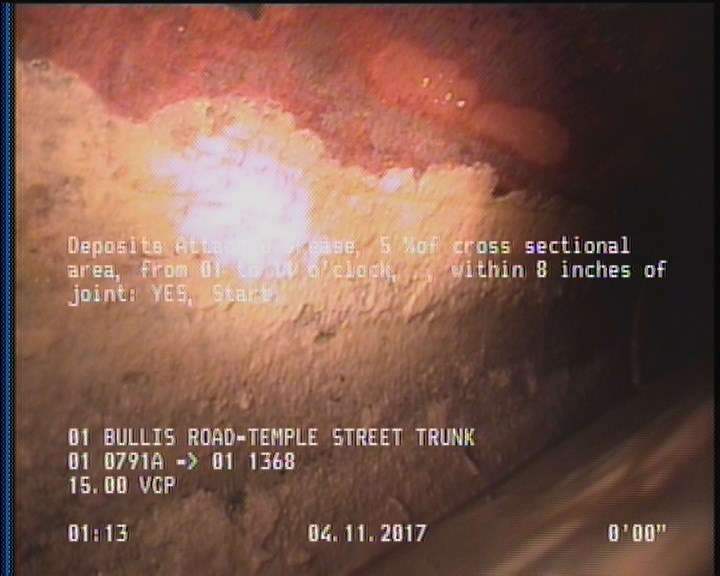 Deposits Attached Grease, 5 %of cross sectional area, from 01 to 11 o'clock, , within 8 inches of joint: YES, Start