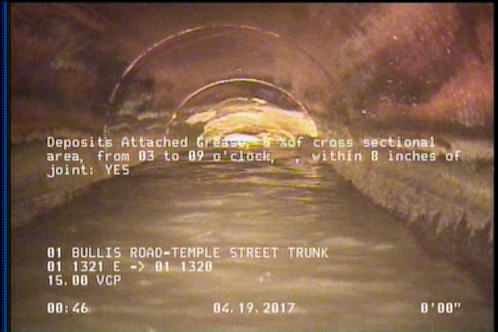 Deposits Attached Grease, 5 %of cross sectional area, from 03 to 09 o'clock, , within 8 inches of joint: YES