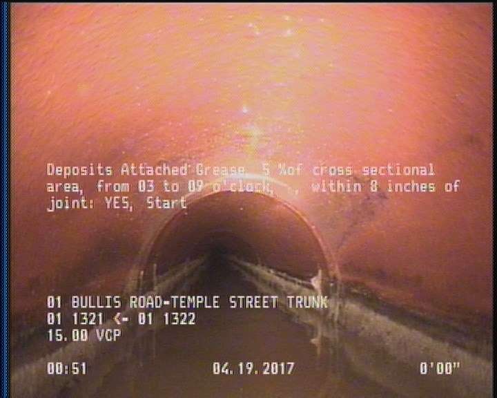 Deposits Attached Grease, 5 %of cross sectional area, from 03 to 09 o'clock, , within 8 inches of joint: YES, Start