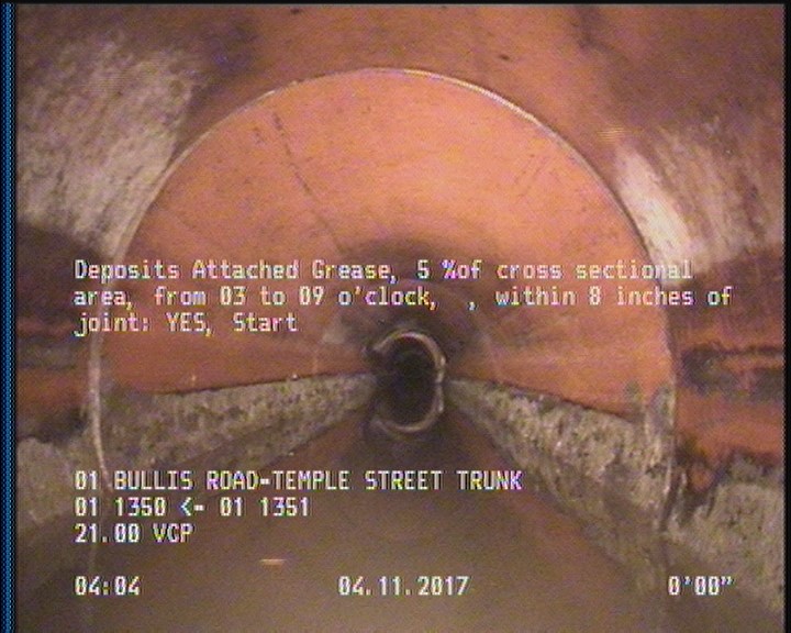Deposits Attached Grease, 5 %of cross sectional area, from 03 to 09 o'clock, , within 8 inches of joint: YES, Start
