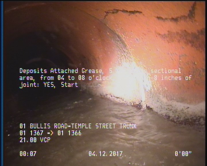 Deposits Attached Grease, 5 %of cross sectional area, from 04 to 08 o'clock, , within 8 inches of joint: YES, Start