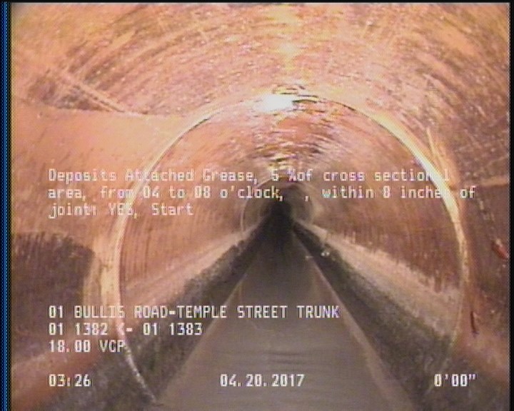 Deposits Attached Grease, 5 %of cross sectional area, from 04 to 08 o'clock, , within 8 inches of joint: YES, Start