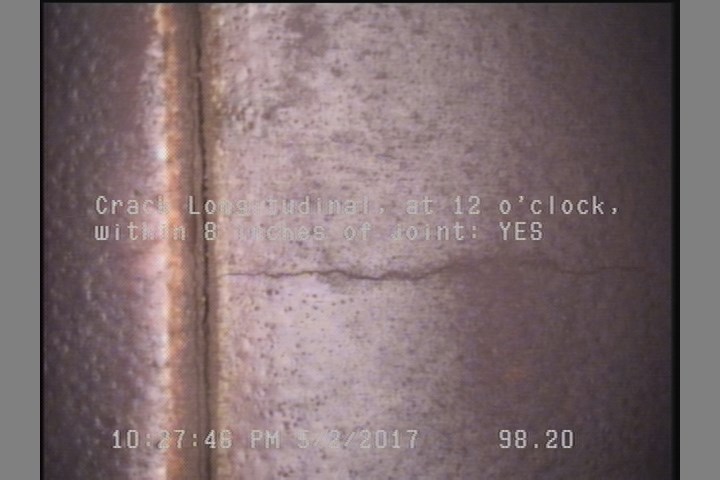 Crack Longitudinal, at 12 o'clock, within 8 inches of joint: YES