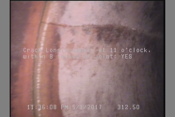 Crack Longitudinal, at 11 o'clock, within 8 inches of joint: YES