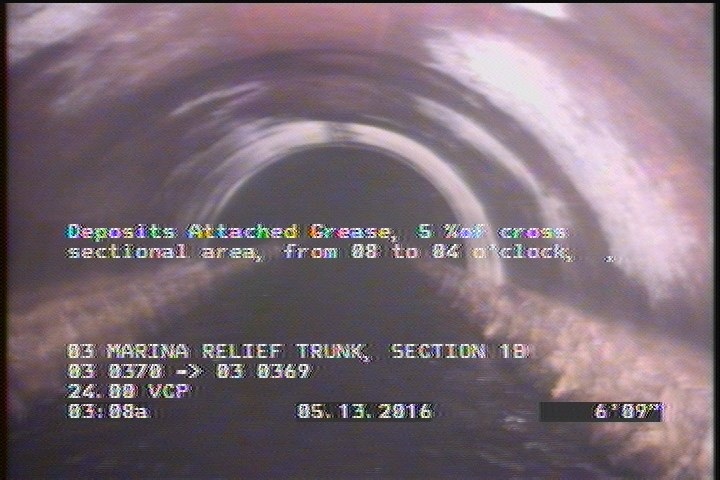 Deposits Attached Grease, 5 %of cross sectional area, from 08 to 04 o'clock, , within 8 inches of joint: YES, Start