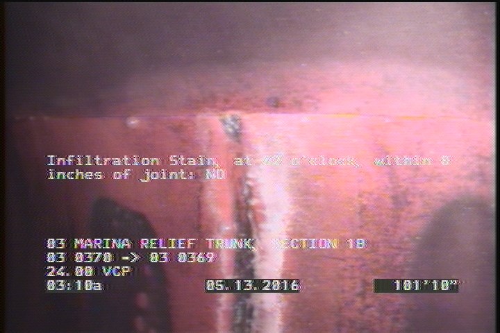 Infiltration Stain, at 02 o'clock, within 8 inches of joint: NO