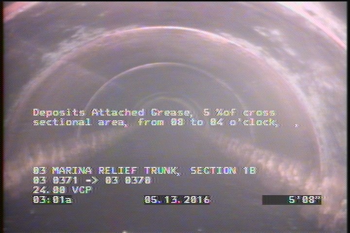 Deposits Attached Grease, 5 %of cross sectional area, from 08 to 04 o'clock, , within 8 inches of joint: YES, Start