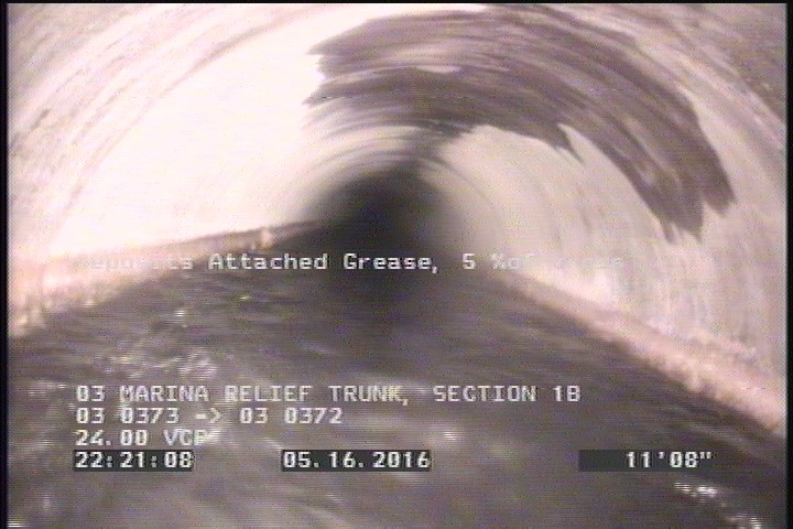 Deposits Attached Grease, 5 %of cross sectional area, from 08 to 04 o'clock, , within 8 inches of joint: YES, Start