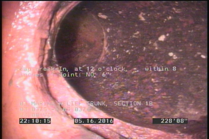 Tap Break-In, at 12 o'clock, -, within 8 inches of joint: NO, 6"