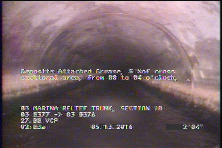 Deposits Attached Grease, 5 %of cross sectional area, from 08 to 04 o'clock, , within 8 inches of joint: YES, Start