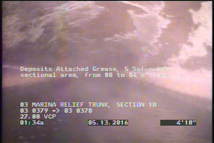 Deposits Attached Grease, 5 %of cross sectional area, from 08 to 04 o'clock, , within 8 inches of joint: YES, Start