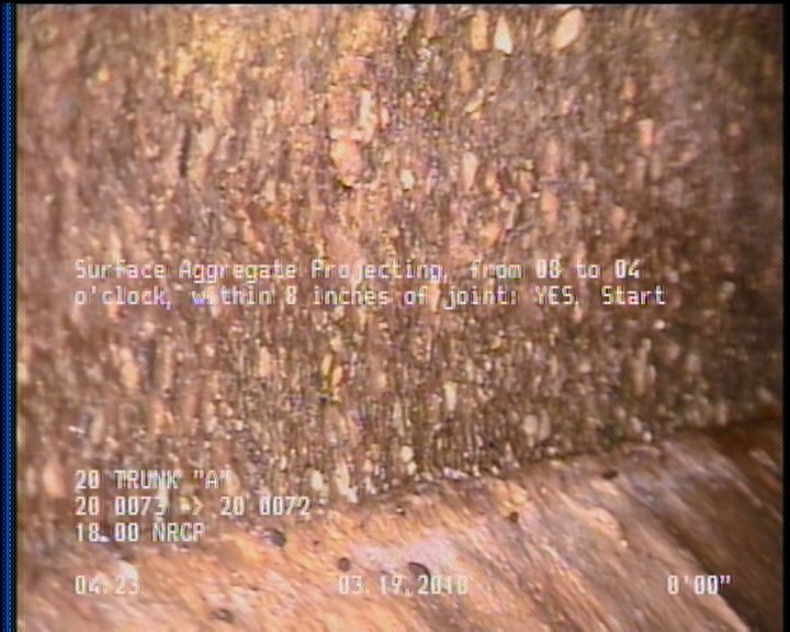Surface Aggregate Projecting, from 08 to 04 o'clock, within 8 inches of joint: YES, Start