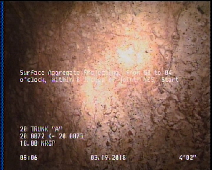 Surface Aggregate Projecting, from 08 to 04 o'clock, within 8 inches of joint: YES, Start