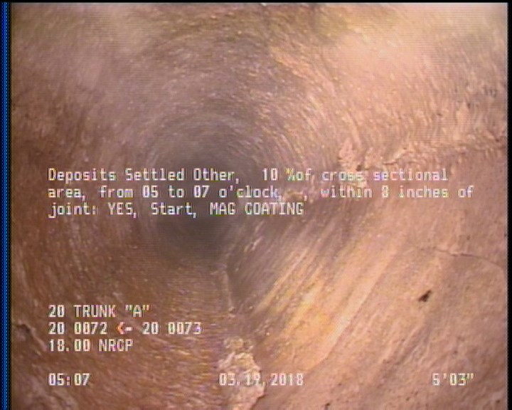 Deposits Settled Other, 10 %of cross sectional area, from 05 to 07 o'clock, , within 8 inches of joint: YES, Start - MAG COATING