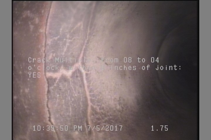 Crack Multiple, from 08 to 04 o'clock, within 8 inches of joint: YES