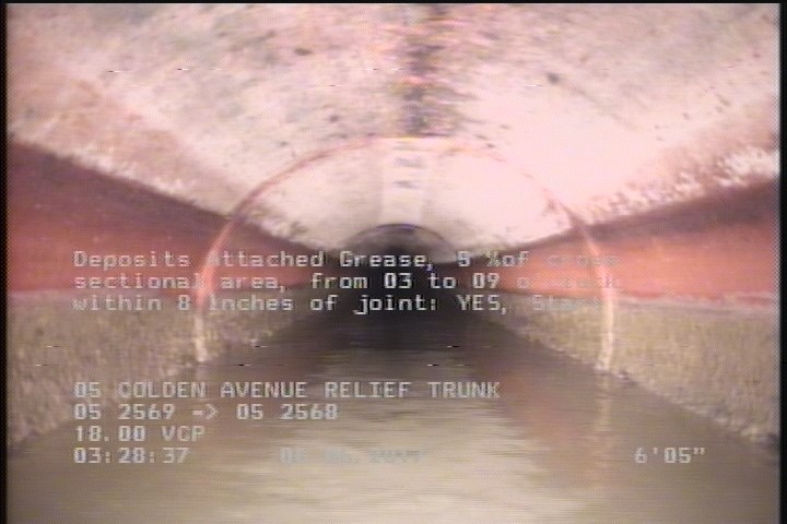 Deposits Attached Grease, 5 %of cross sectional area, from 03 to 09 o'clock, , within 8 inches of joint: YES, Start