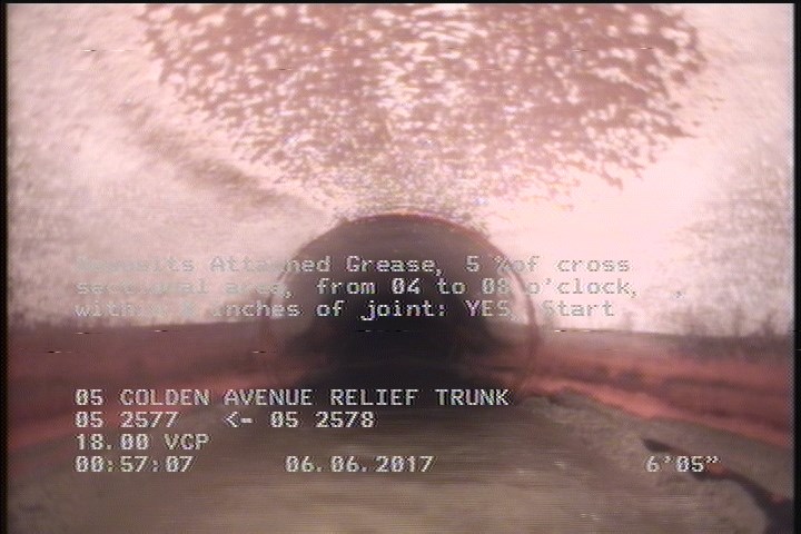 Deposits Attached Grease, 5 %of cross sectional area, from 04 to 08 o'clock, , within 8 inches of joint: YES, Start