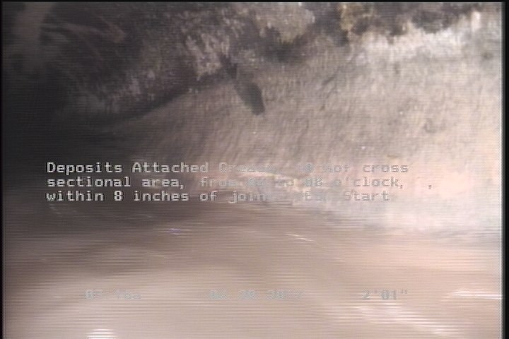Deposits Attached Grease, 10 %of cross sectional area, from 04 to 08 o'clock, , within 8 inches of joint: YES, Start