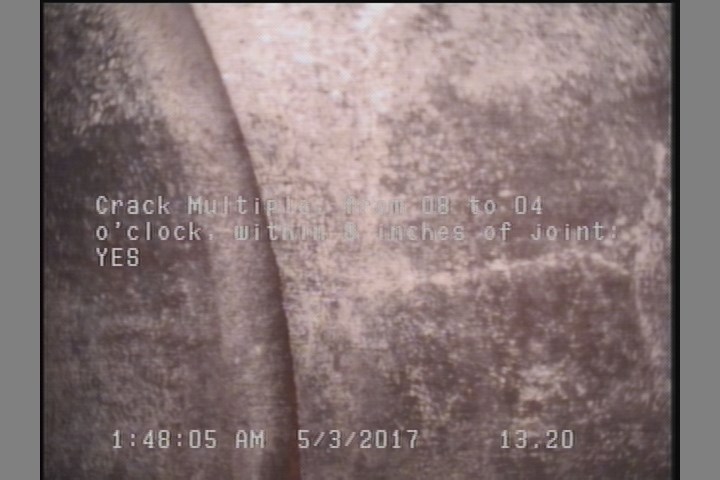 Crack Multiple, from 08 to 04 o'clock, within 8 inches of joint: YES