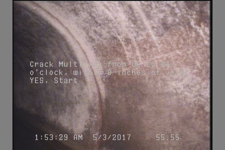 Crack Multiple, from 08 to 04 o'clock, within 8 inches of joint: YES, Start