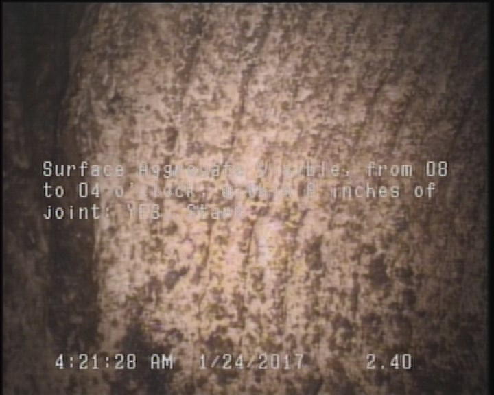 Surface Aggregate Visible, from 08 to 04 o'clock, within 8 inches of joint: YES, Start