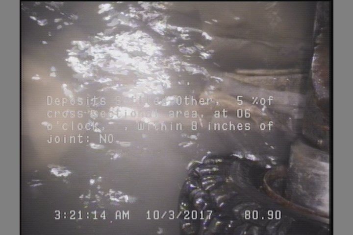 Deposits Settled Other, 5 %of cross sectional area, at 06 o'clock, , within 8 inches of joint: NO, Start
