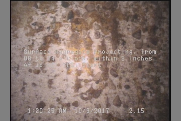 Surface Aggregate Projecting, from 08 to 04 o'clock, within 8 inches of joint: YES, Start