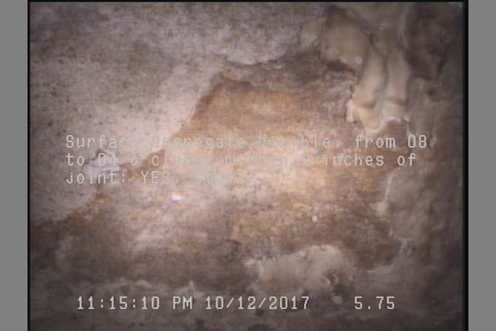 Surface Aggregate Visible, from 08 to 04 o'clock, within 8 inches of joint: YES, Start