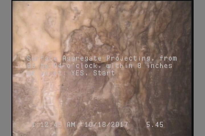 Surface Aggregate Projecting, from 08 to 04 o'clock, within 8 inches of joint: YES, Start