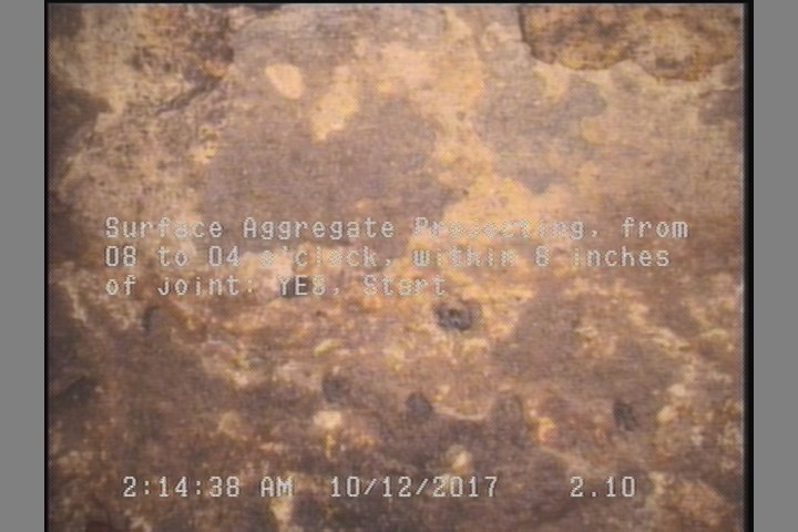Surface Aggregate Projecting, from 08 to 04 o'clock, within 8 inches of joint: YES, Start